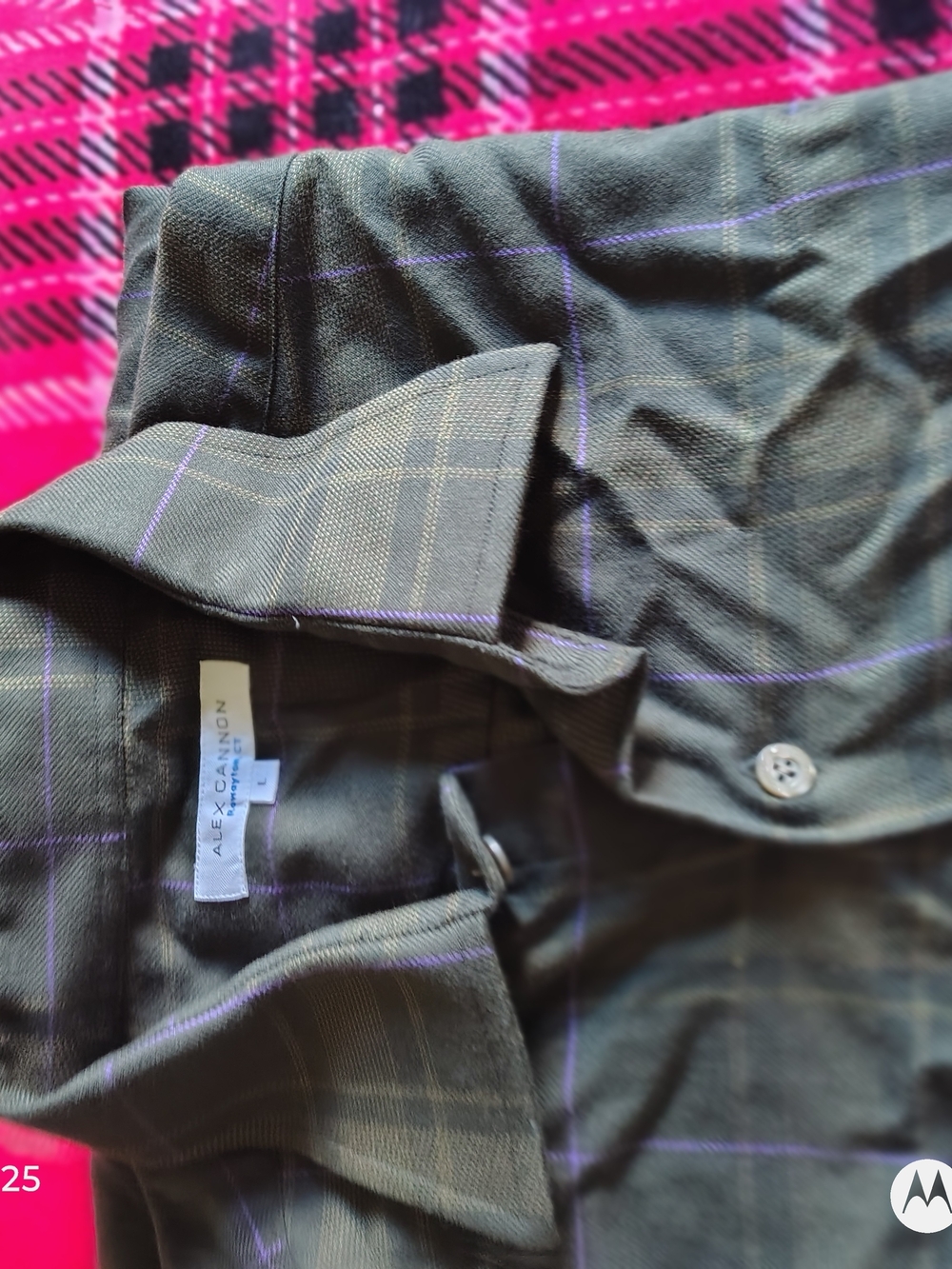 Alex Cornwall Men's Olive Plaid Dress Shirt with Purple Windowpane